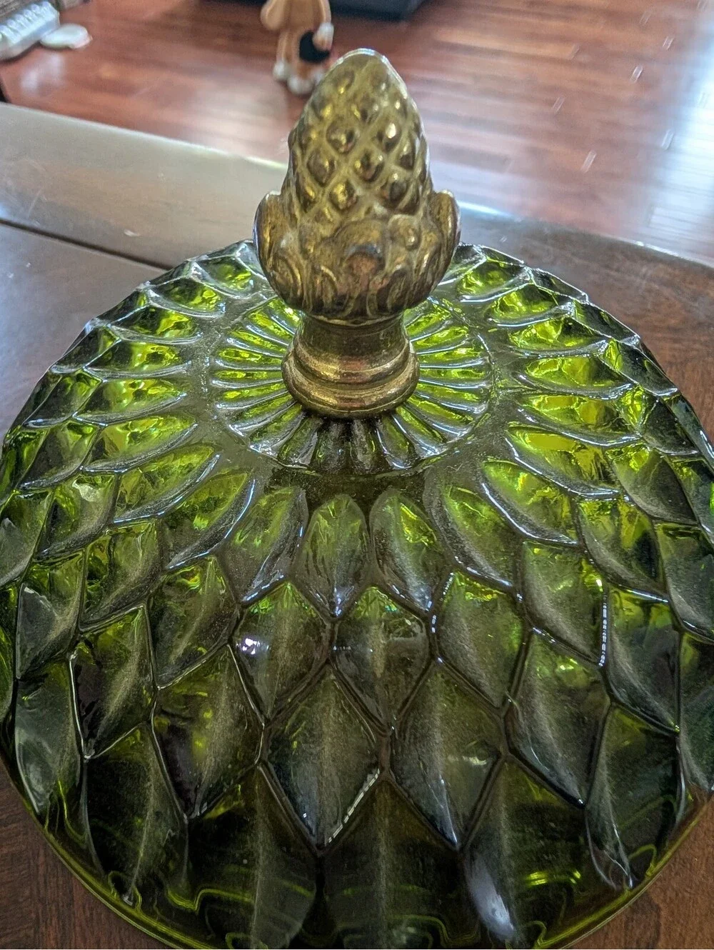 Vintage Indiana Glass Co. Mount Vernon Green Cut Glass Candy Dish | Olive Green